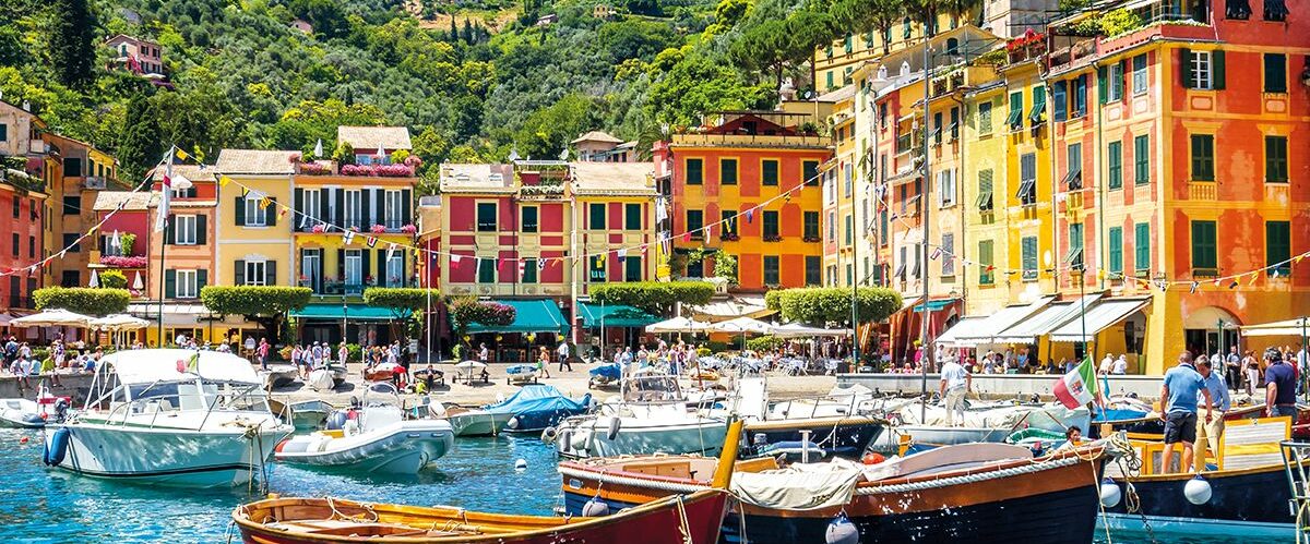 Italy, Liguria, Portofino, moored boats