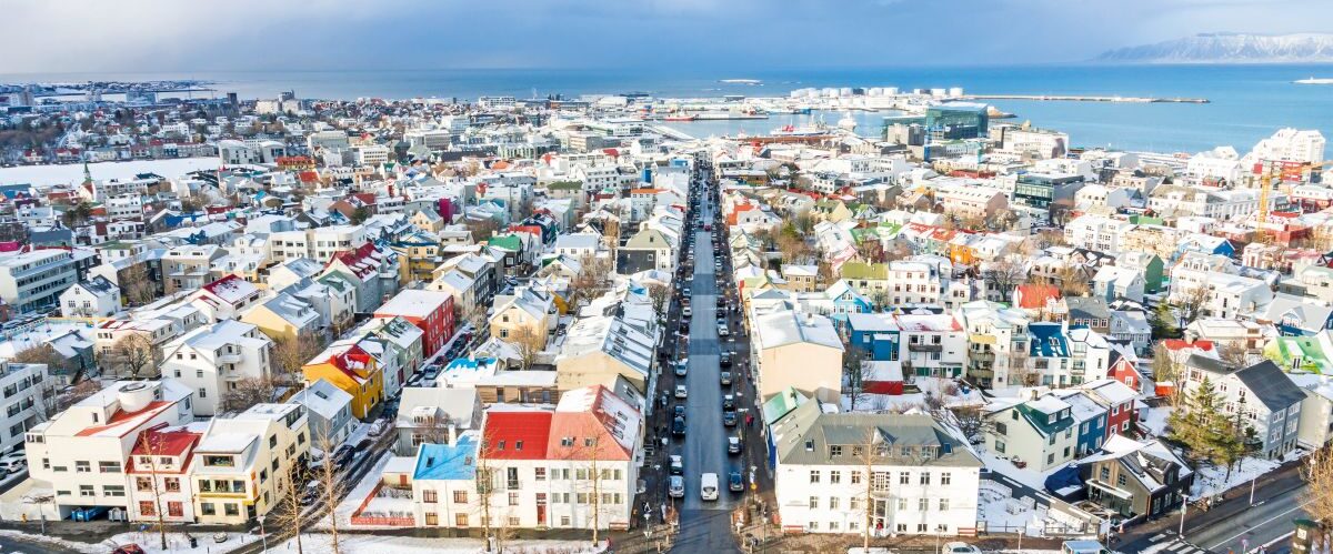 View of the central Reykjavik city in winter.