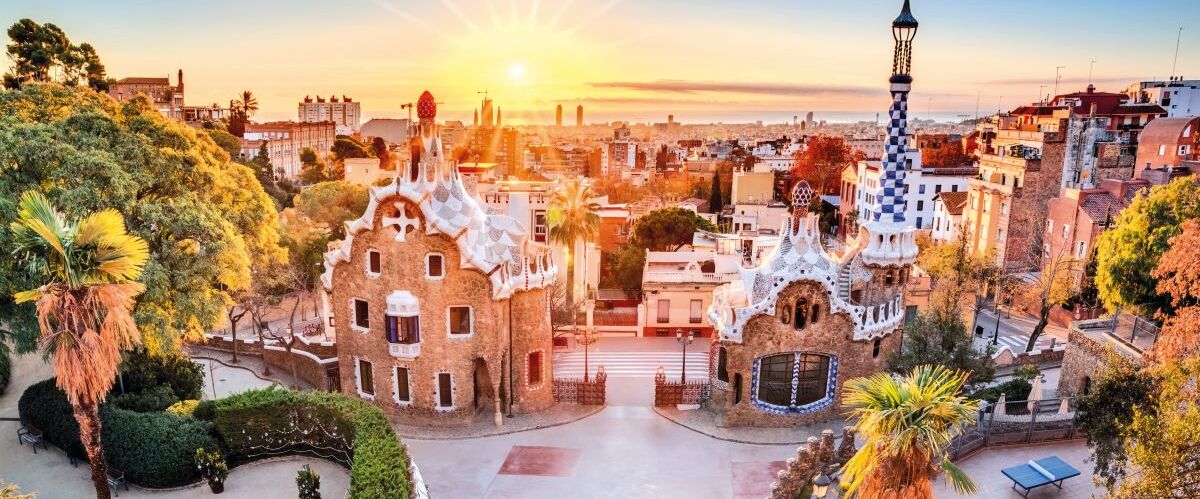 Park Guell at golden hour. Barcelona, Spain