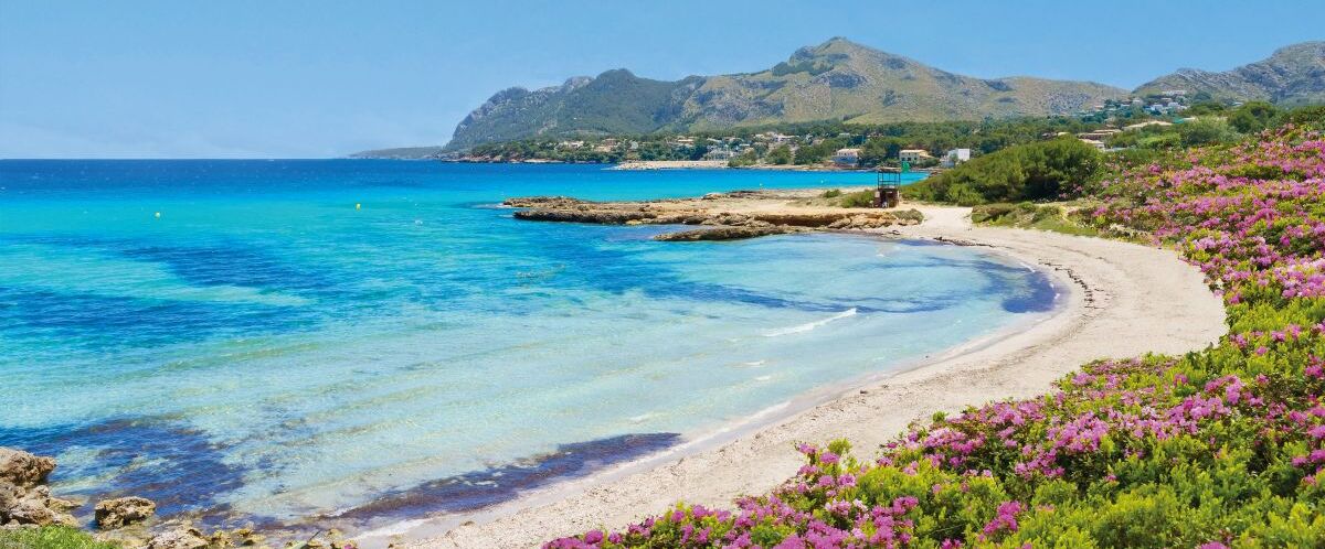 2G8AAK3 Landscape with Sant Pere beach of Alcudia, Mallorca island, Spain