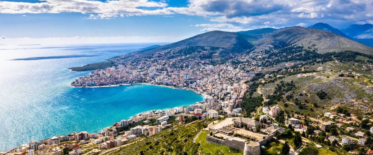 Aerial view of Lekuresi Castle in Saranda, Albania