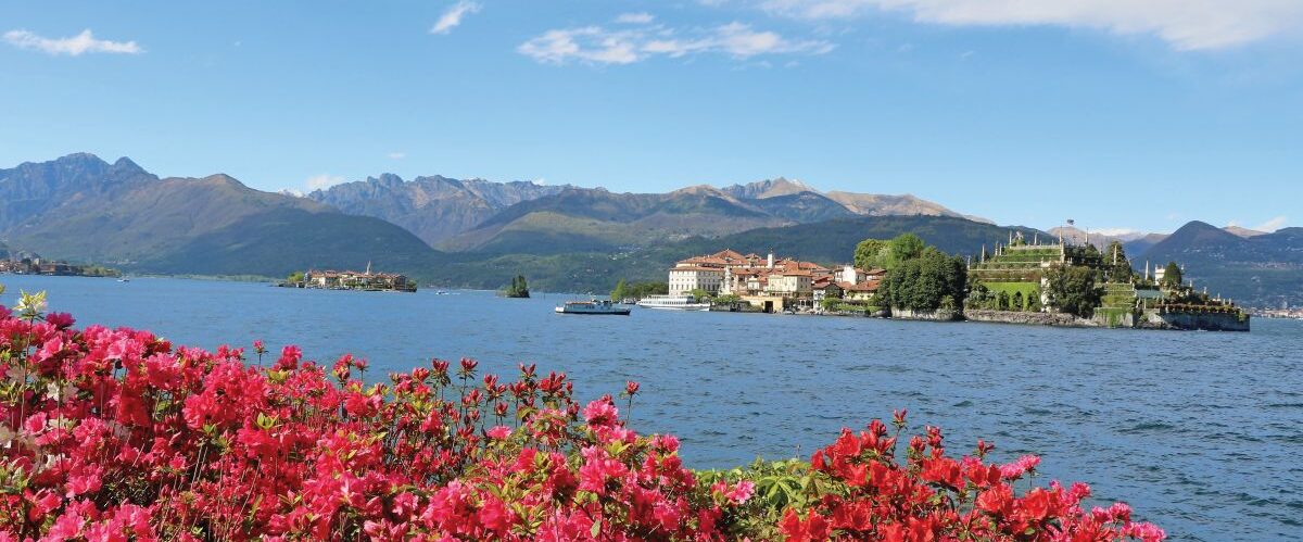 Lake Maggiore in spring view to Borromean Islands, Italy