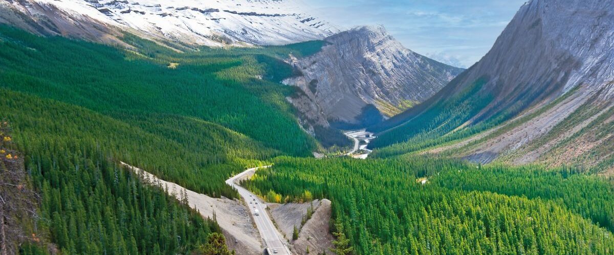 Road Through Canadian Rocky Mountains - Icefields Parkway