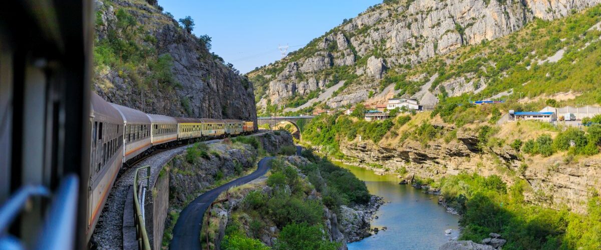 View from the train on the mountains in Montenegro