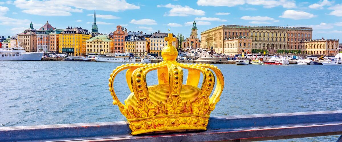 Royal crown and Stockholm old town (Gamla Stan), Sweden