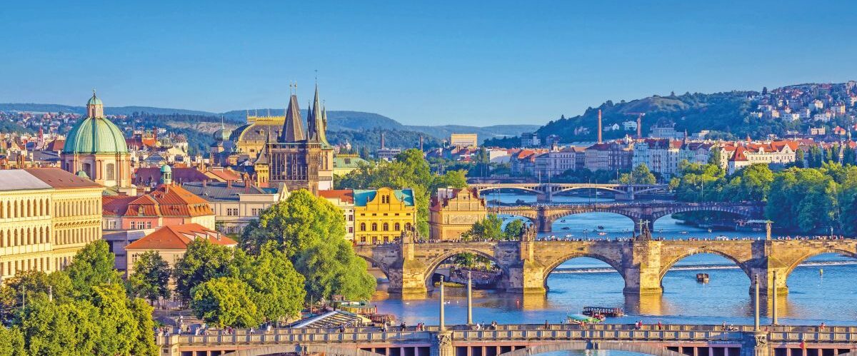 Prague city skyline and Charles Bridge, Prague, Czech Republic