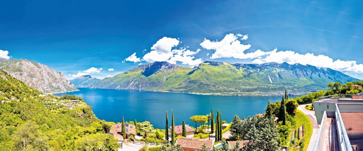 Lago di Garda lake panoramic scenic view, Limone sul Garda