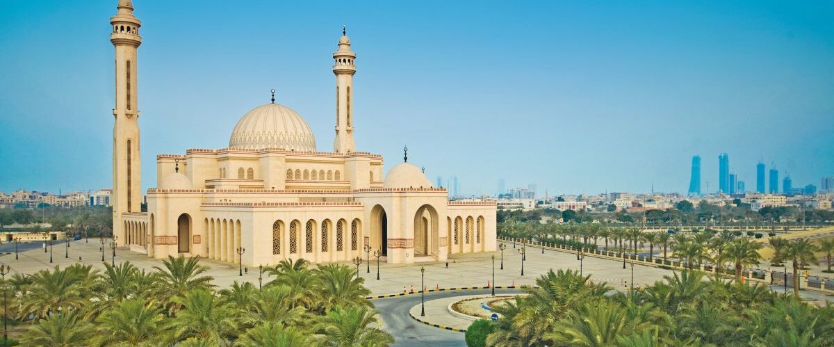 AlFateh Mosque Bahrain with blue sky